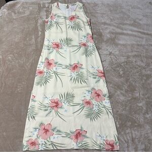 Tommy Bahama 100% Silk Hawaiian Floral Sleeveless Maxi Yellow Dress Size Medium